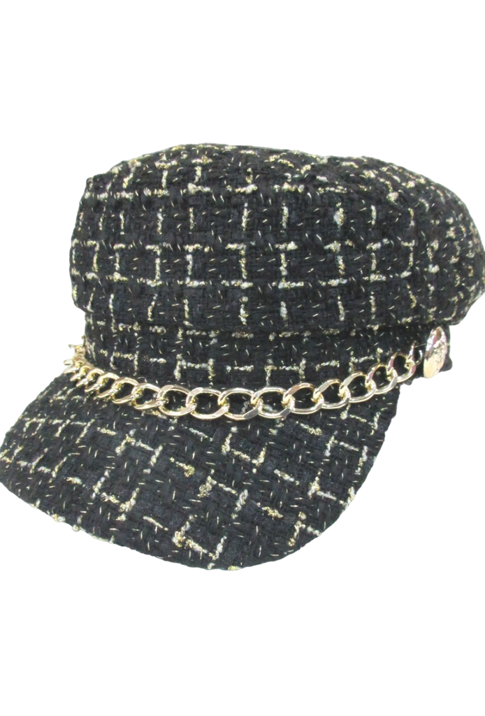 Ladies Tweed Design Golden Chain Cap Army Newsboy Thick Plaid Sailor Winter Hat image 1