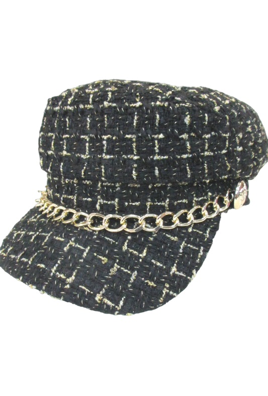 Ladies Tweed Design Golden Chain Cap Army Newsboy Thick Plaid Sailor Winter Hat image 1