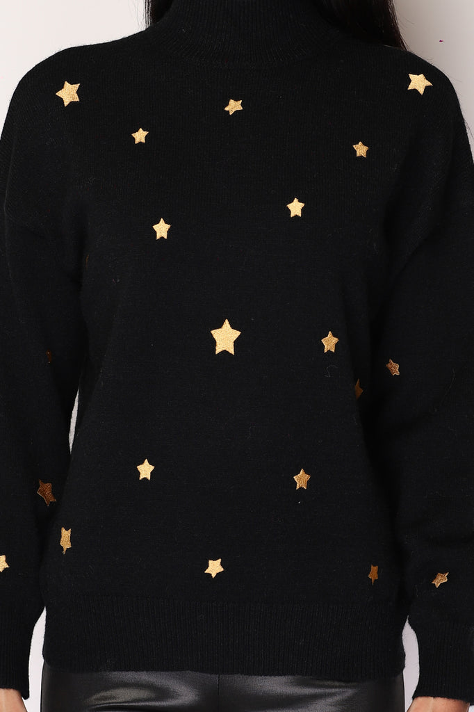 Women's High Neck Sweater Star Embroidered Comfortable Winter Warm Soft Jumpers image 1