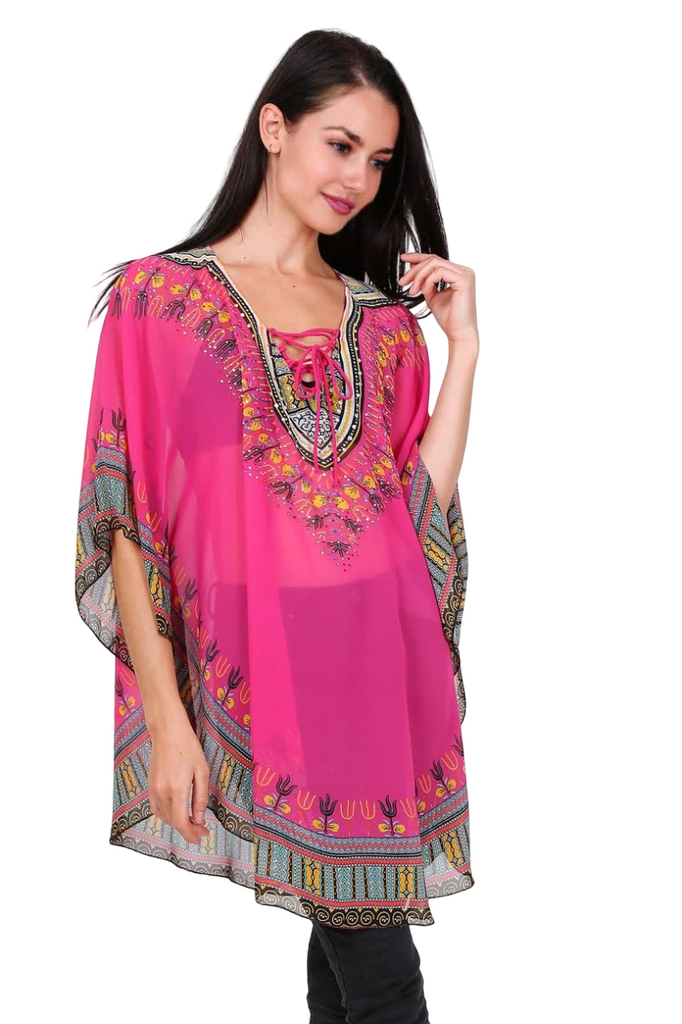 Ladies Printed Poncho Rhinestones Holiday Beachwear Dress Travel Oversized Top image 5