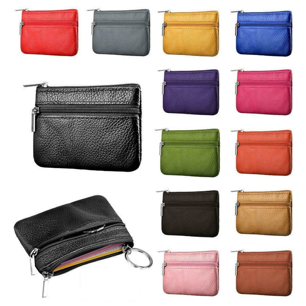 Men's Ladies Soft Genuine Leather Coins Keys Money Pouch Purse Zip Wallet Holder image 0
