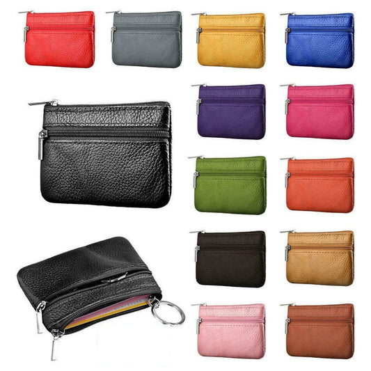 Men's Ladies Soft Genuine Leather Coins Keys Money Pouch Purse Zip Wallet Holder image 0