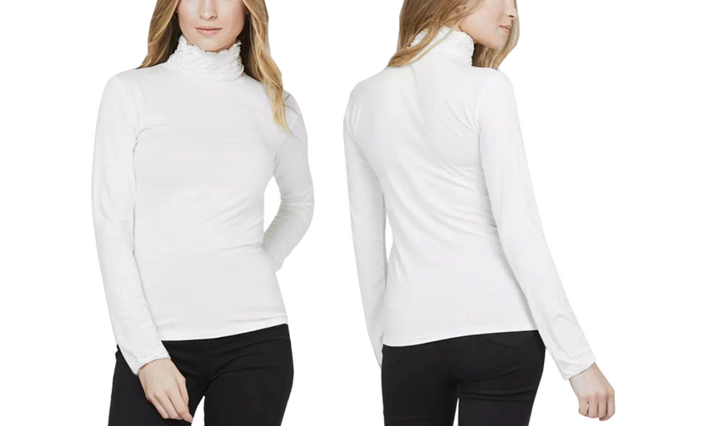 Women's Ruffle Polo Neck Jersey Top Frill High Neck Long Sleeve Soft Winter Top image 5