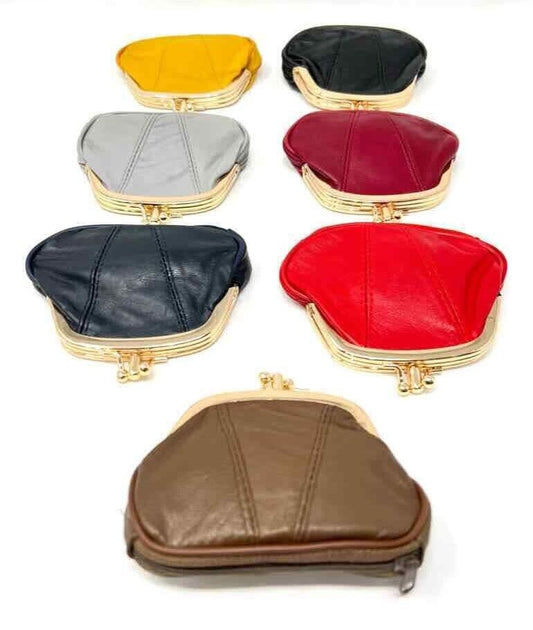 Women's Real Leather Big Clip Top Clasp Purse Clutch Money Pouch Coin Wallet Bag image 0