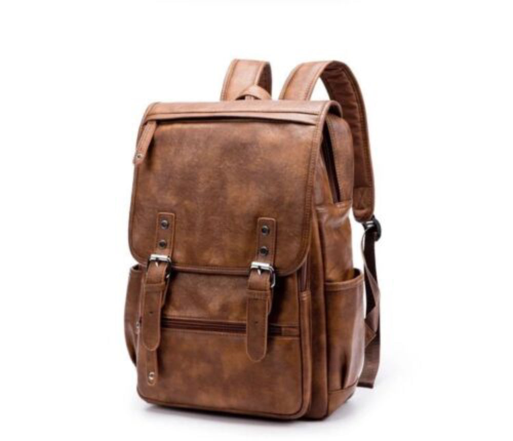 Mens PU Leather Backpack Vintage Multi Pocket Rucksack Travel Weekend Work Bag image 0