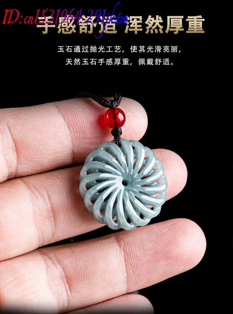 Burmese Jadeite Flower Pendant Necklace Stone Fashion Accessories Talismans Carved Amulet Burmese Jade Natural Gemstone