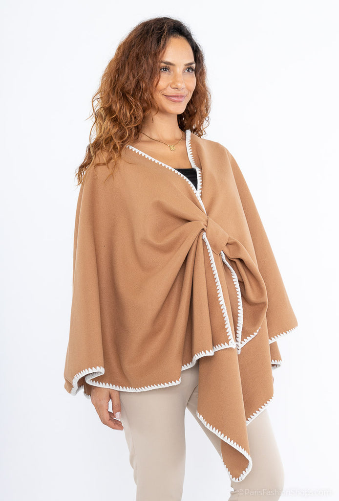 Women Winter Plan Colour Poncho With Tie Style Warm Comfortable Outdoor Poncho image 4