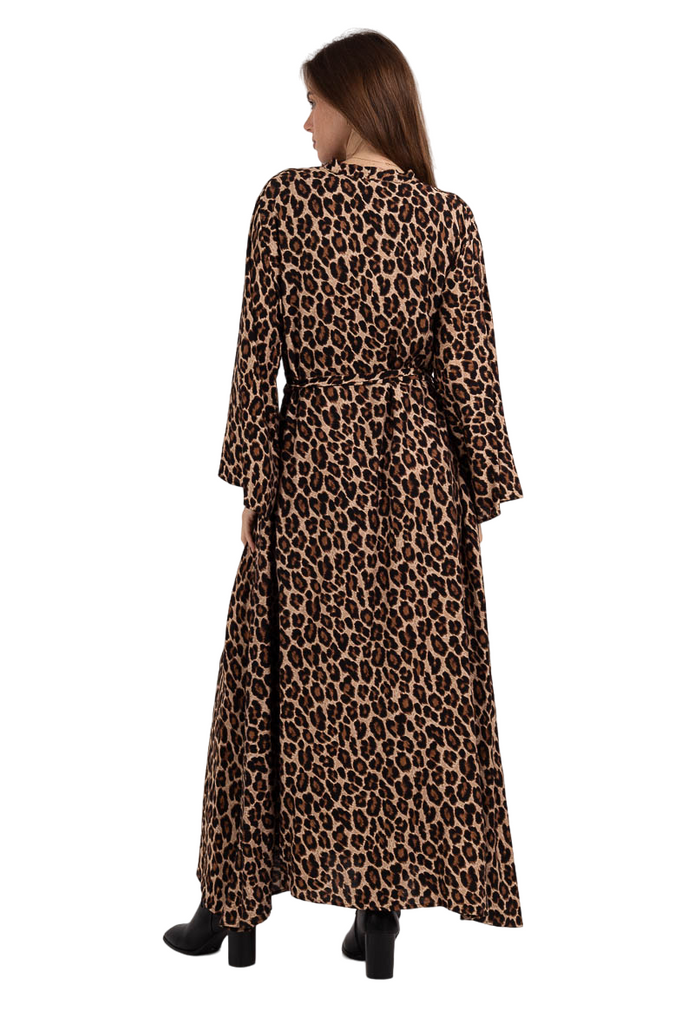 Long Sleeve Leopard Print Maxi Dress With Linen-Like Fabric Womens Dress Long image 4