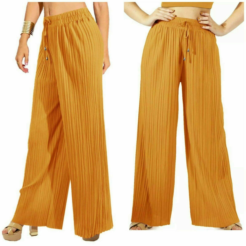 Women's Wide Leg Trousers Harem Pleated Crinkle Flared Pants Palazzo Plain Baggy image 4