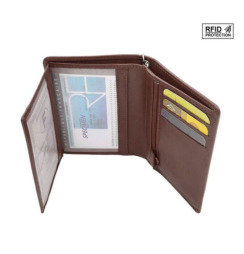 Men's Leather RFID Chain Wallet Multi Pockets Trifold Card Cash Coin Holder image 5