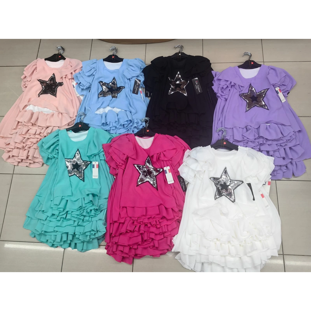 Kids Girls Sleeveless Dress Star Print Glitter Dance Party Summer Dresses 2-14 image 0