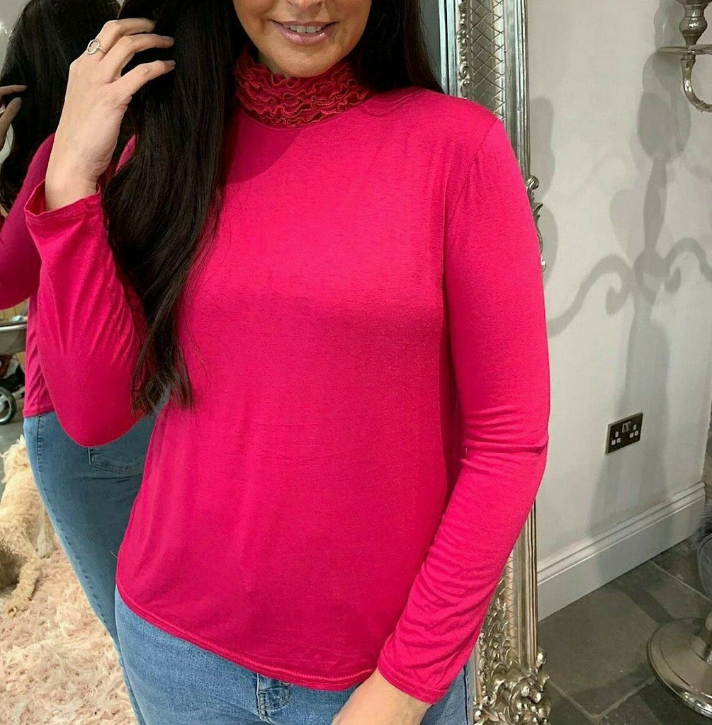 Womens Long Sleeves Ruffle Neck Top image 1