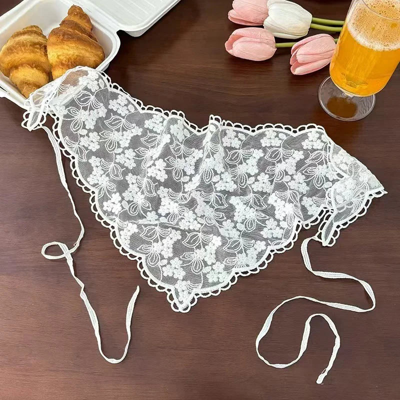 Y2K Women Lace Tulle Bandage Skirt Stacked Lace Half Skirt Layering Small Butt Curtain Flower Triangle Hair Scarf