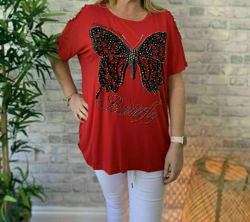 Ladies Cold Shoulder Butterfly Top T-Shirt Sleeveless Baggy Top Blouse Plus Size image 0