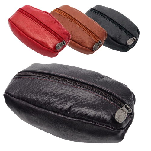 Unisex Soft Real Leather Pouch Coins Keys Money Holder Purse 2 Zips Wallet image 0