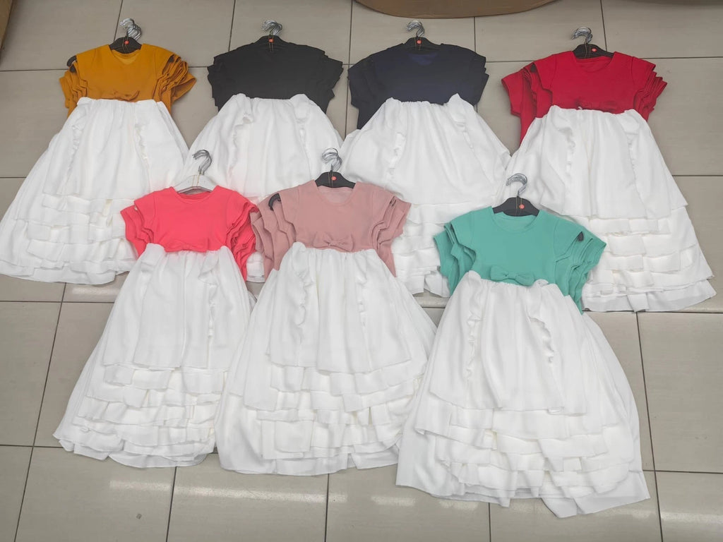 Kids Girls Skater Dress Bow Panel Wedding Summer Party Dance Dresses 2-14 Yr image 0