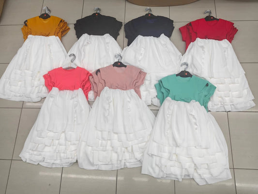 Kids Girls Skater Dress Bow Panel Wedding Summer Party Dance Dresses 2-14 Yr image 0