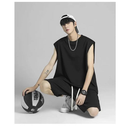 Street Hip Hop Men Ice Silk Quick Dry Sleeveless Vest Shorts Two Piece Set Casual Sports Basketball Daily Outdoor Wear