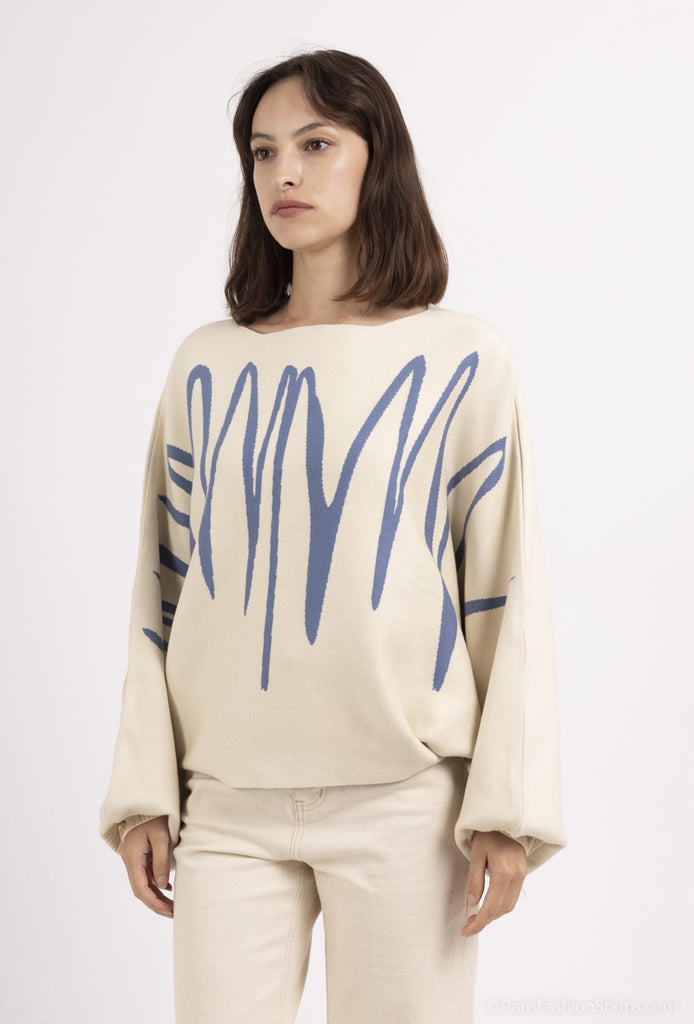 Women's Thick Sweater Abstract Print Original Cutout Pattern Stylish Jumper image 2