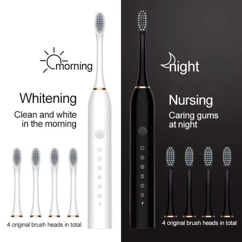 3 x Electric Ultrasonic Toothbrush Six Speed Mode Home Soft Hair USB Charging Waterproof Adult Tooth Cleaner Automatic Couple Set