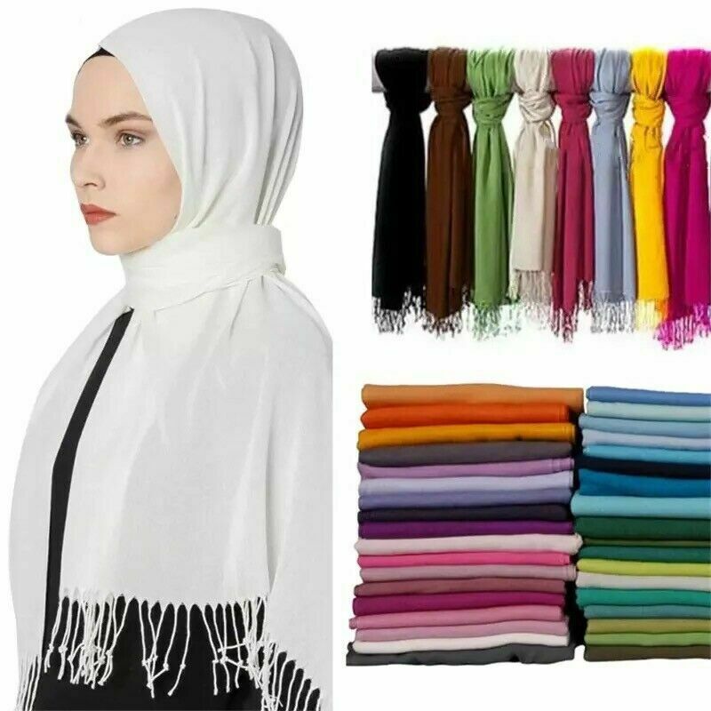 Ladies Pashmina Scarf Cashmere Touch Plain Wrap Shawl Stole Hijab Fringed Scarfs image 3