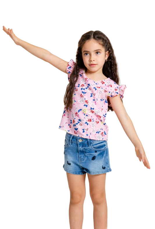 Girls Top Floral Kids T Shirt Summer Top Casual Holiday T Shirt Printed Girl Top image 0