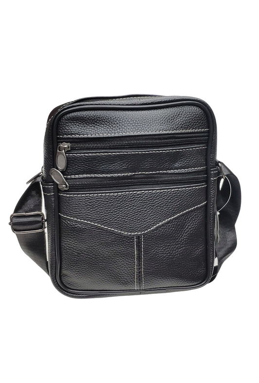 Men's Leather Stitched Crossbody Bag Stylish Travel Outdoor Comfortable Bags image 0