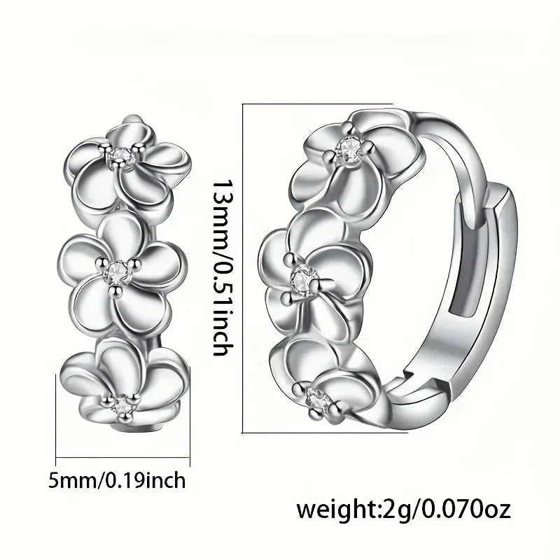 925 Sterling Silver Exquisite Camellia Pattern Hoop Earrings Cute Elegant Style Delicate Gift For Women Girls Daily Casual