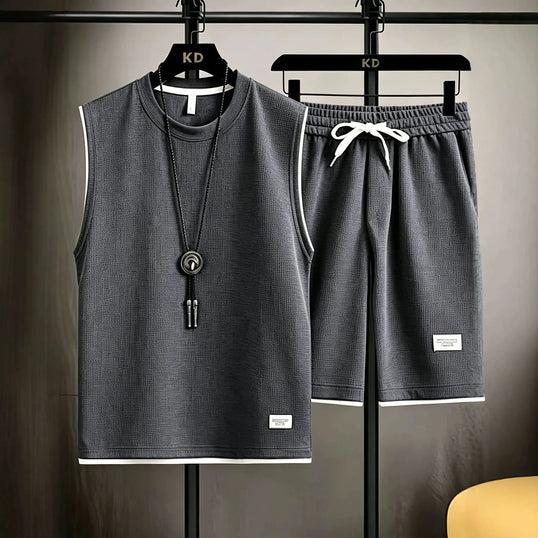 Summer men's vest sets high quality Gym jogging sportswear set Mesh quick drying fashion casual Vest + Shorts 2 piece set 3XL