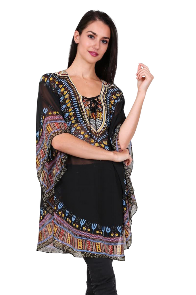 Ladies Printed Poncho Rhinestones Holiday Beachwear Dress Travel Oversized Top image 0
