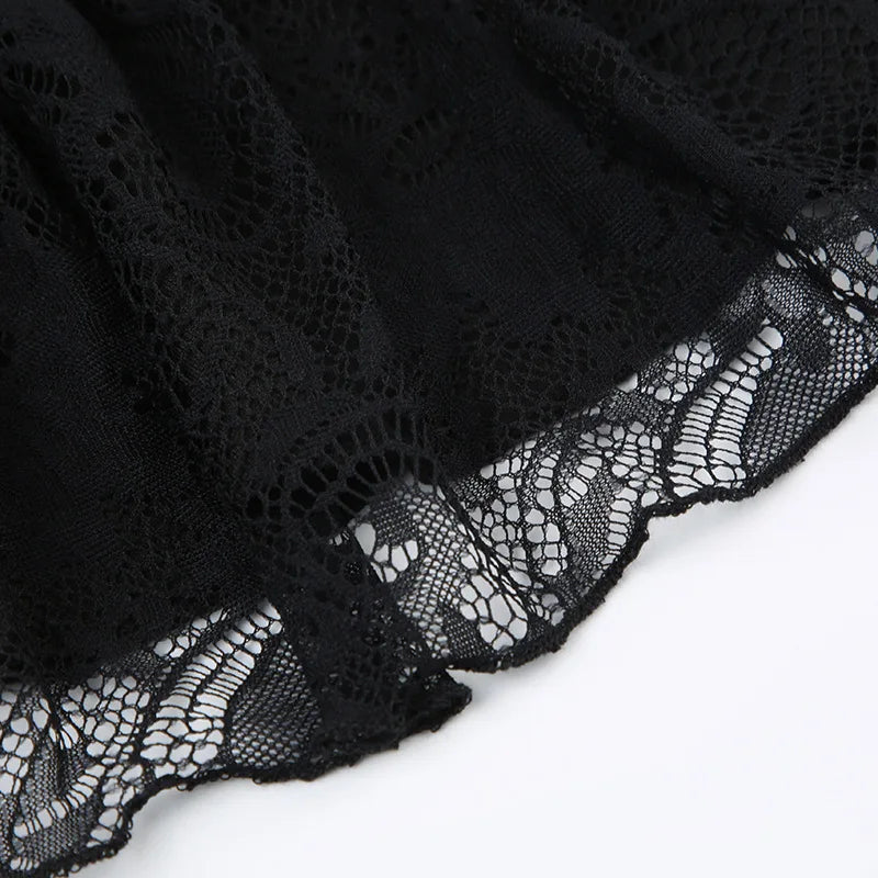 Black Tiered Mini Skirt with Lace Trim Ribbon Bow A Line Microskirt Women Miniskirt E-Girl Y2K Grunge Goth Coquette Lolita Style