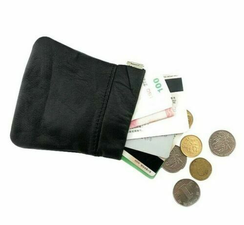 Coin Purse Black Leather Coin Pouch Purse Snap Wallet Pouch Money Change Key Bag image 0