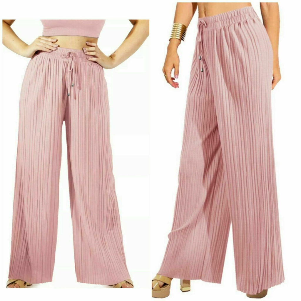 Women's Wide Leg Trousers Harem Pleated Crinkle Flared Pants Palazzo Plain Baggy image 3