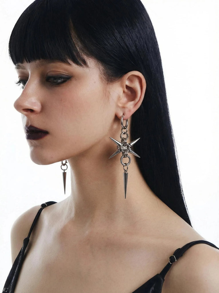 Gothic Stainless Steel Hoops Spike Piercing Long Dangle Earrings Handmade Punk y2k Chainmail Rivet Drop Earrings Rock Jewelry
