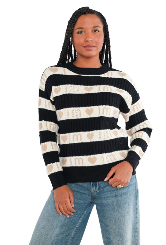Women stylish Tufted Jersey IM Heart Pattern Round Neck Pullover image 1