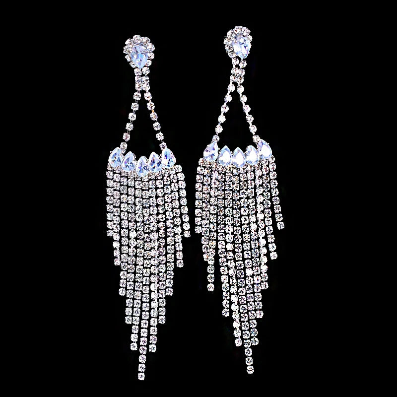 Shiny Crystal Zircon Long Stud Earrings for Women Geometric Hanging Drop Tassel Earring Fashion Party Vintage Pendant Jewelry