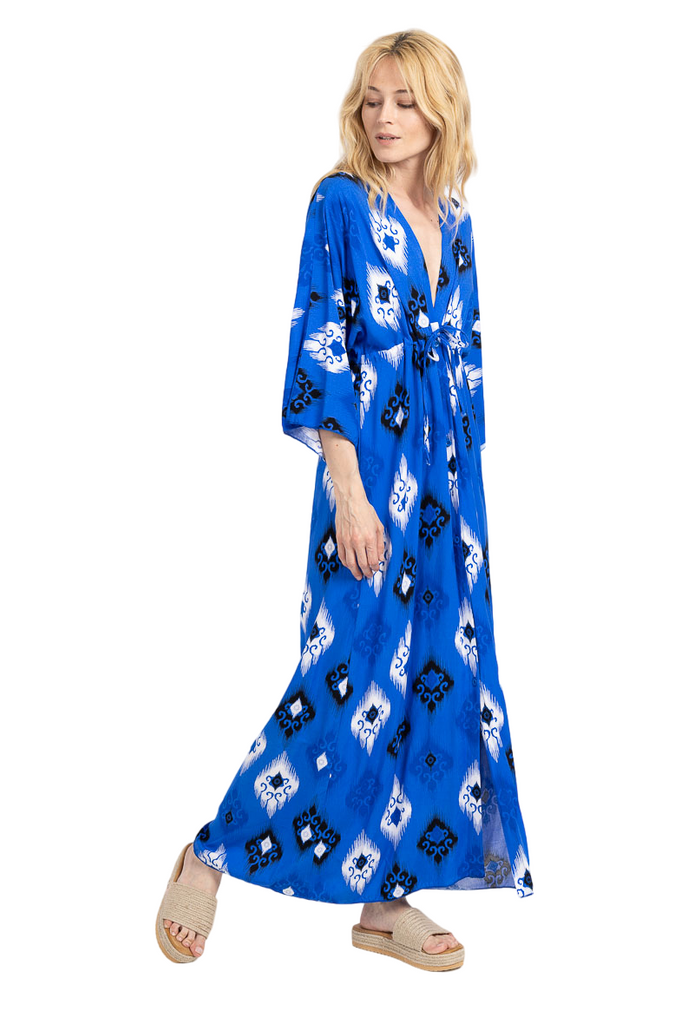 Ladies Kaftan Long Maxi Dress Summer Beach Holiday Printed Long Button Tie Dress image 7
