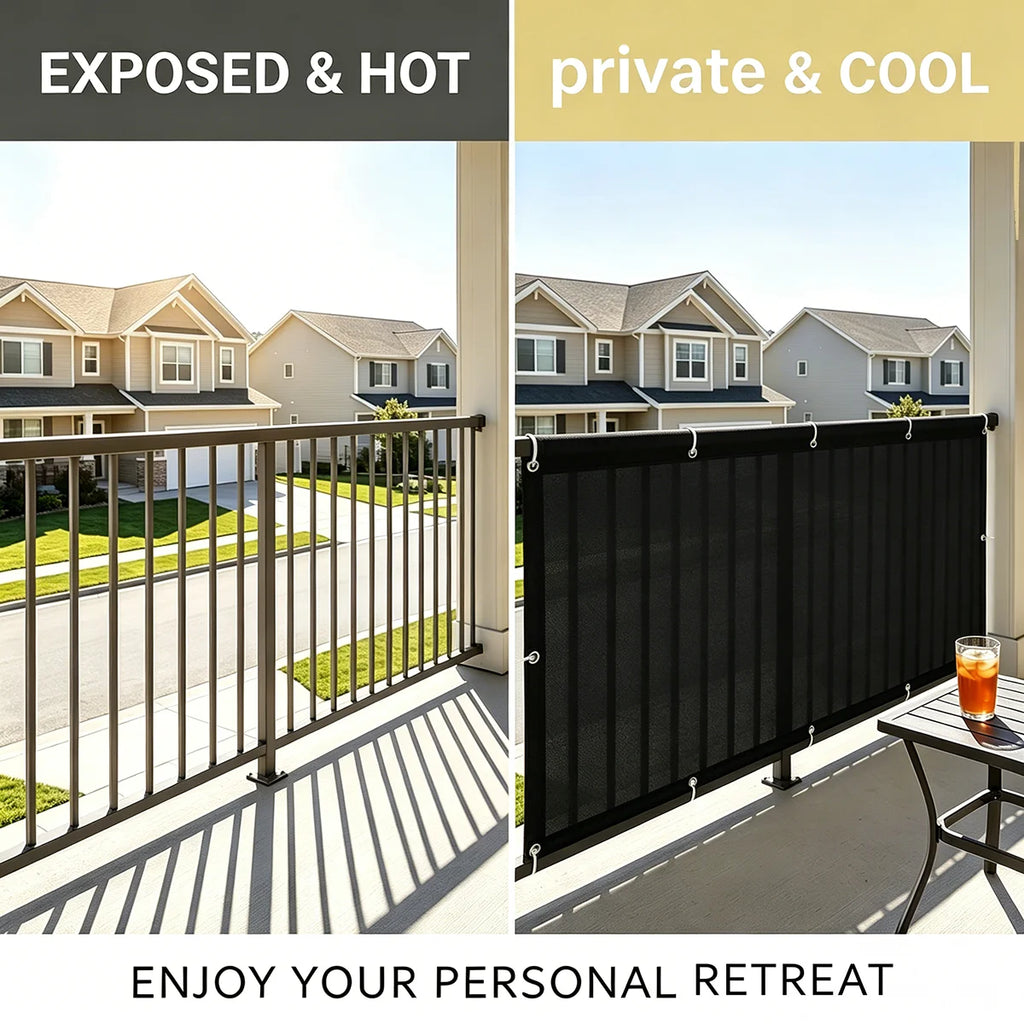 Opaque Privacy Fence, Waterproof Balcony Privacy Screen Protector - For Apartment Railings, Outdoor Patios, UV Protection (Black
