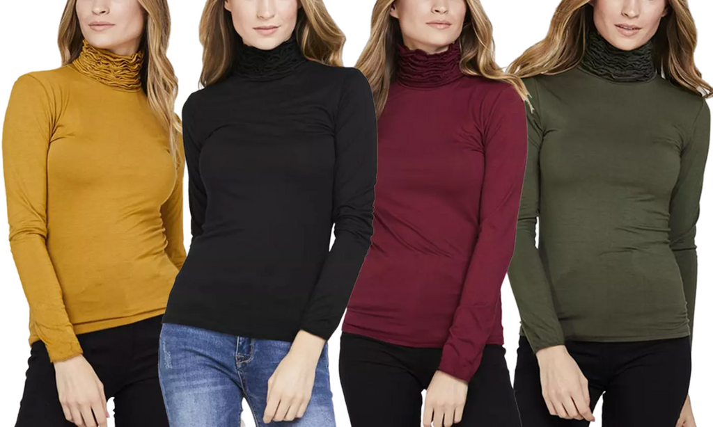 Women's Ruffle Polo Neck Jersey Top Frill High Neck Long Sleeve Soft Winter Top image 0