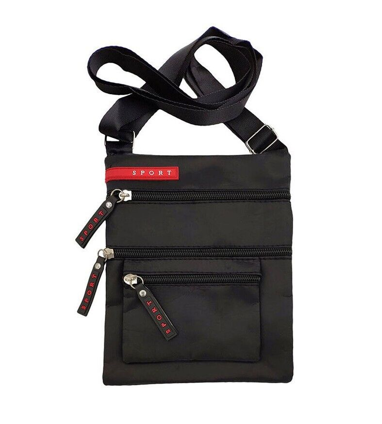 Unisex Red Sports Logo Flat Plain Canvas Pouch Multi Pockets Shoulder Bags image 0