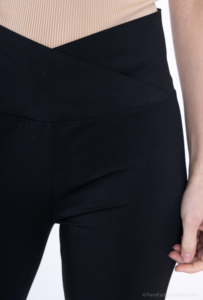 Women's Black High Waisted Flared Crossover Leggings Stretch Comfortable Pants image 2