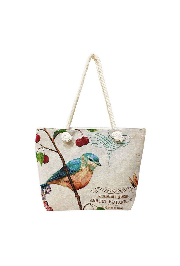 Women Shoulder Bag Shopping Handbag Bird Print Large Beach Bag In Cotton image 0