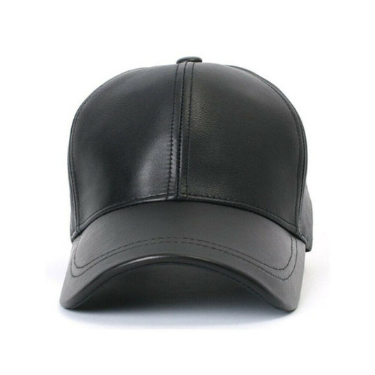 Sheep Leather Baseball Men's Cap Golf Adhesive Strap Biker Hat Black image 1