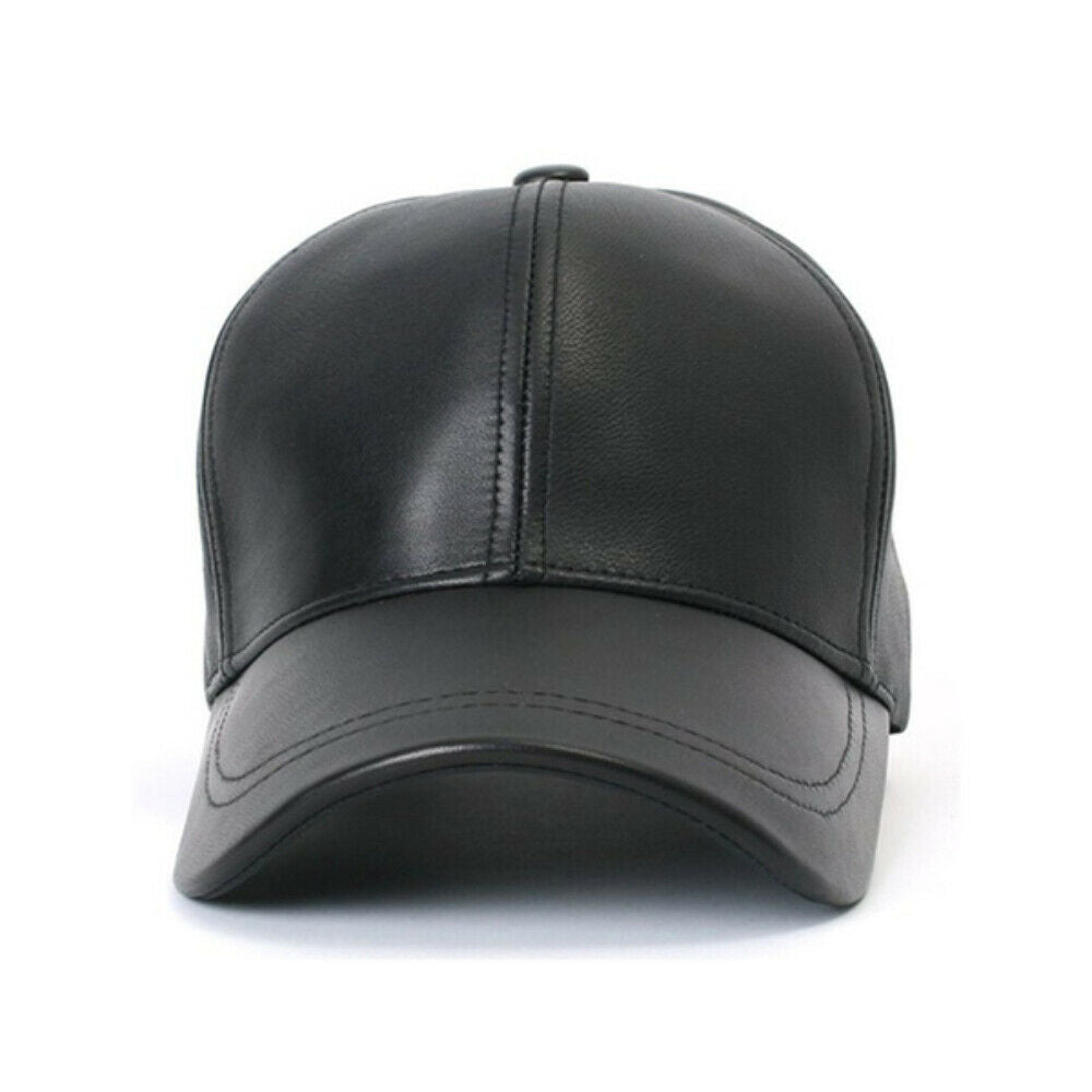 Sheep Leather Baseball Men's Cap Golf Adhesive Strap Biker Hat Black image 1