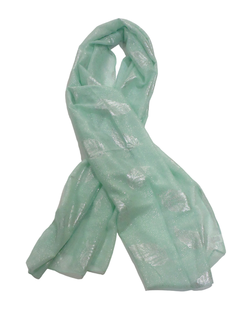 Women’s Scarf Shiny Silver Printed Scarf With Leaf Pattern Soft Neck Scarf Shawl image 7