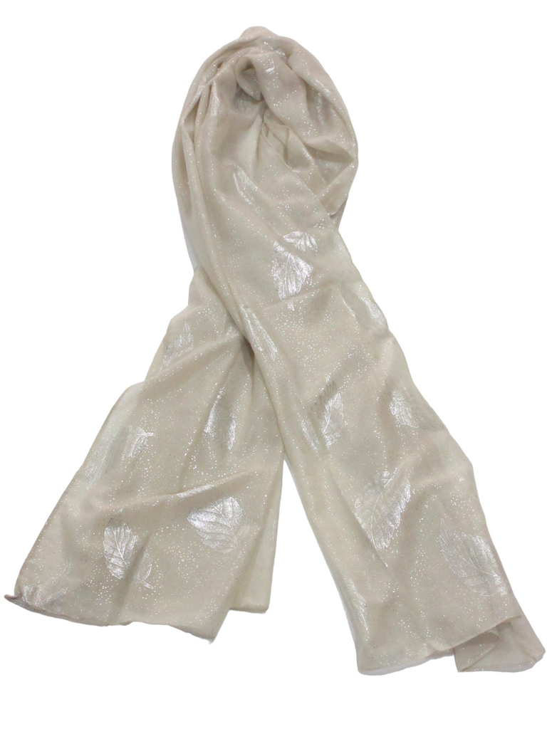 Women’s Scarf Shiny Silver Printed Scarf With Leaf Pattern Soft Neck Scarf Shawl image 0