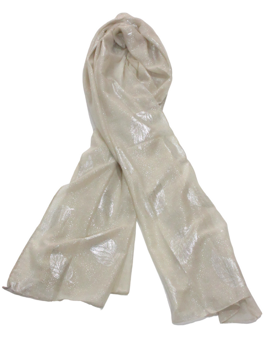 Women’s Scarf Shiny Silver Printed Scarf With Leaf Pattern Soft Neck Scarf Shawl image 0