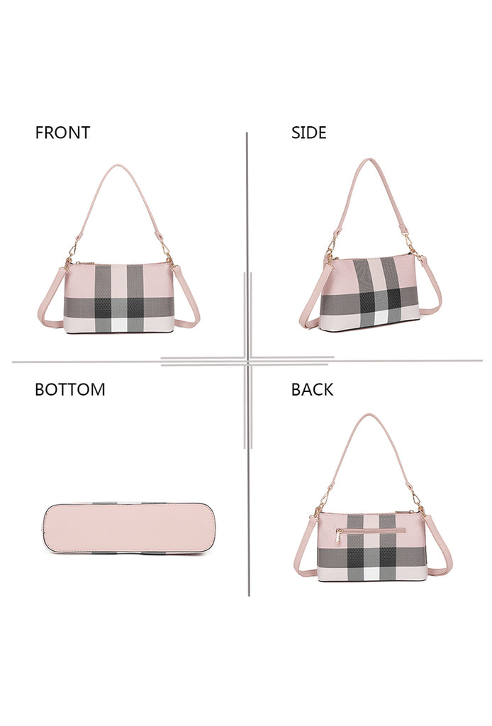 Ladies Check Handbag Women Designer Handbag Faux Leather Tote Shoulder Bag image 1