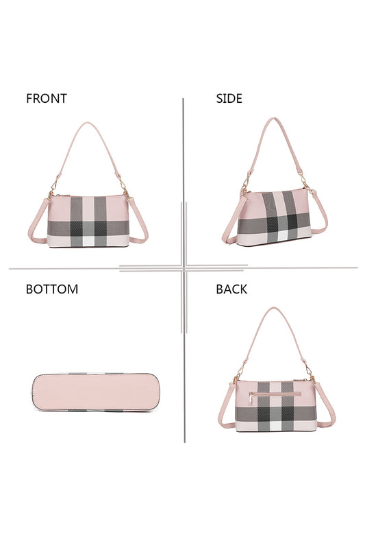 Ladies Check Handbag Women Designer Handbag Faux Leather Tote Shoulder Bag image 1