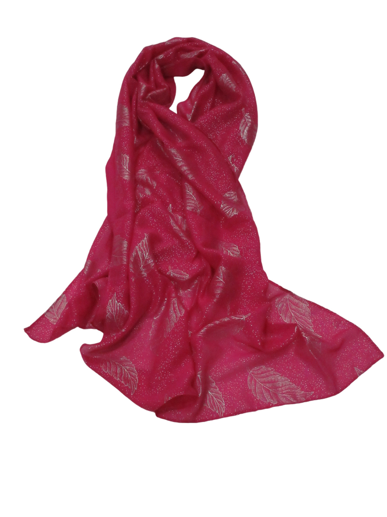 Women’s Scarf Shiny Silver Printed Scarf With Leaf Pattern Soft Neck Scarf Shawl image 2